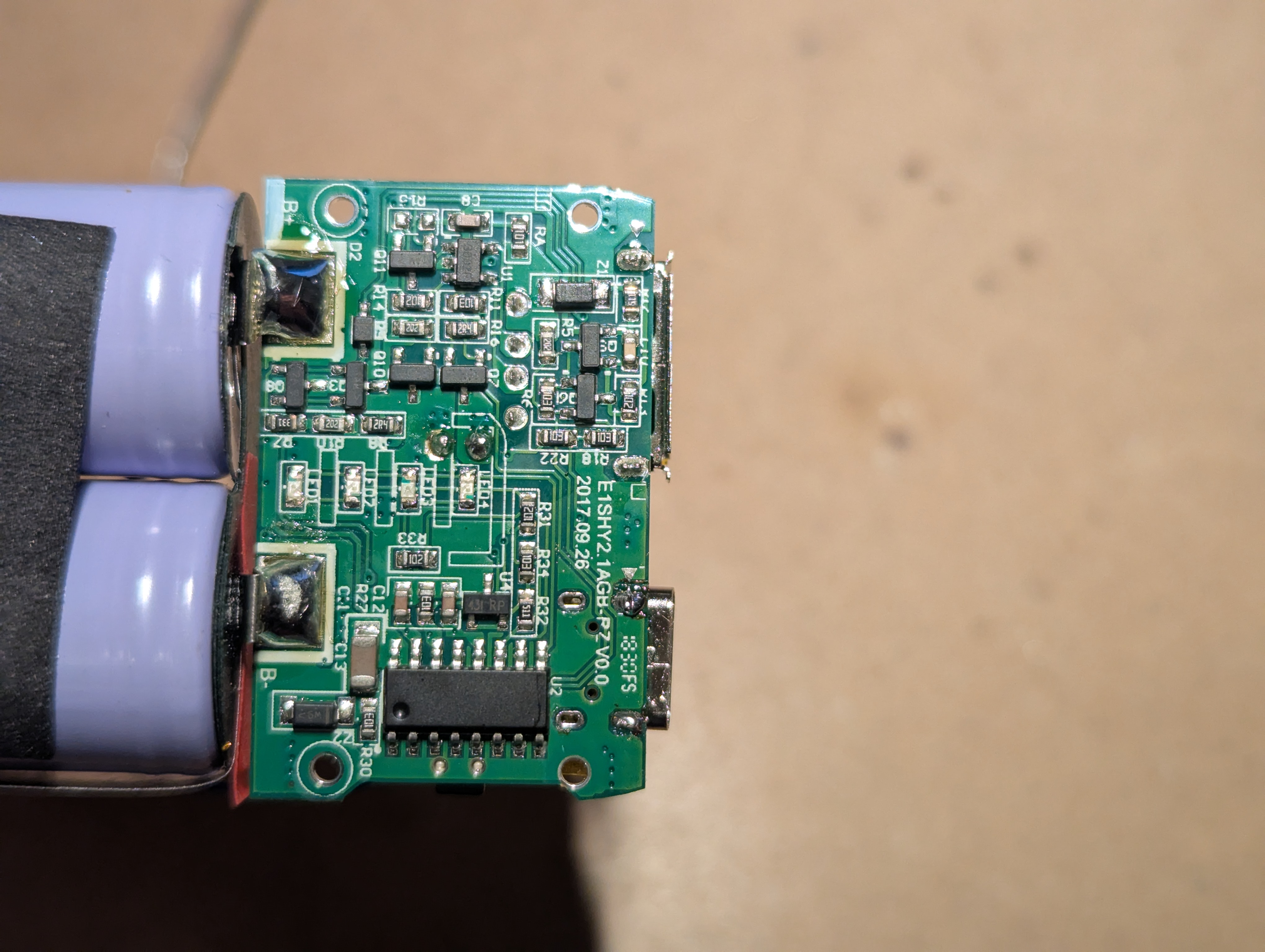 New connector through hole tabs soldered in place